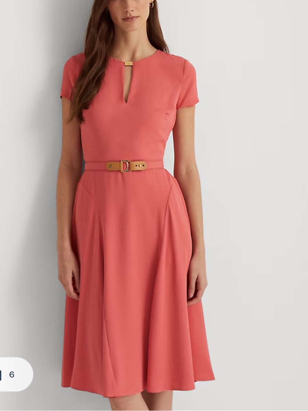 Lauren Ralph Lauren Georgette Dress 12 Pink Belted A Line Keyhole Short Sleeve